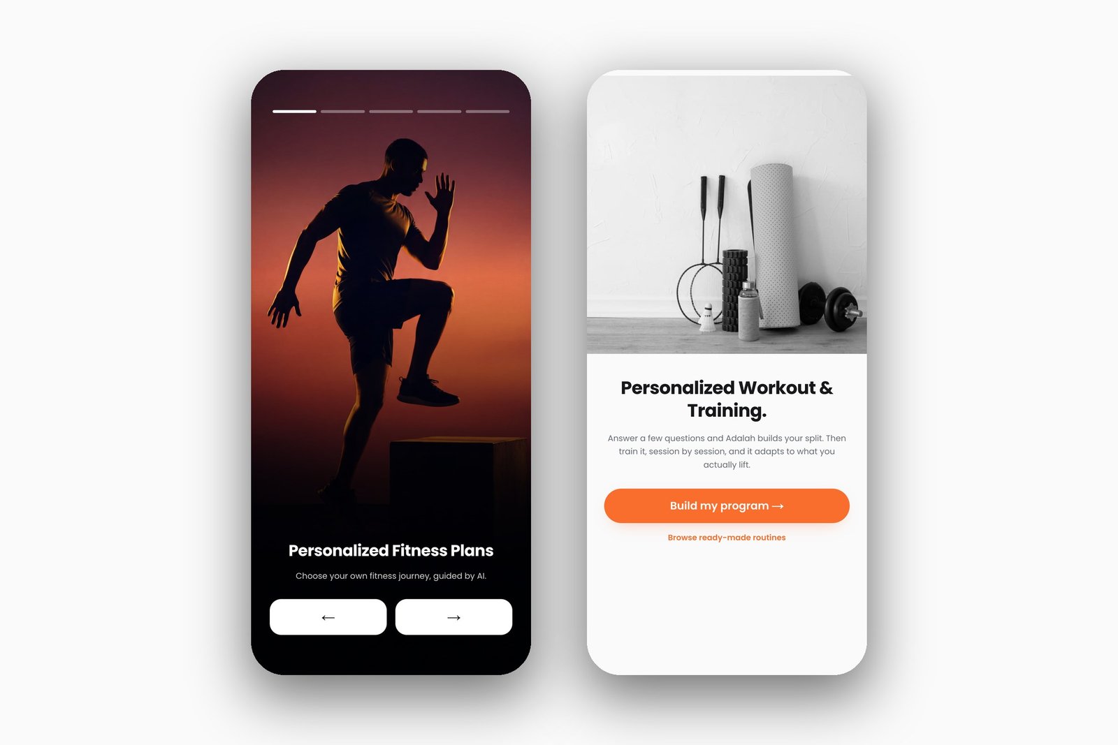 Adalah intro and workout screens