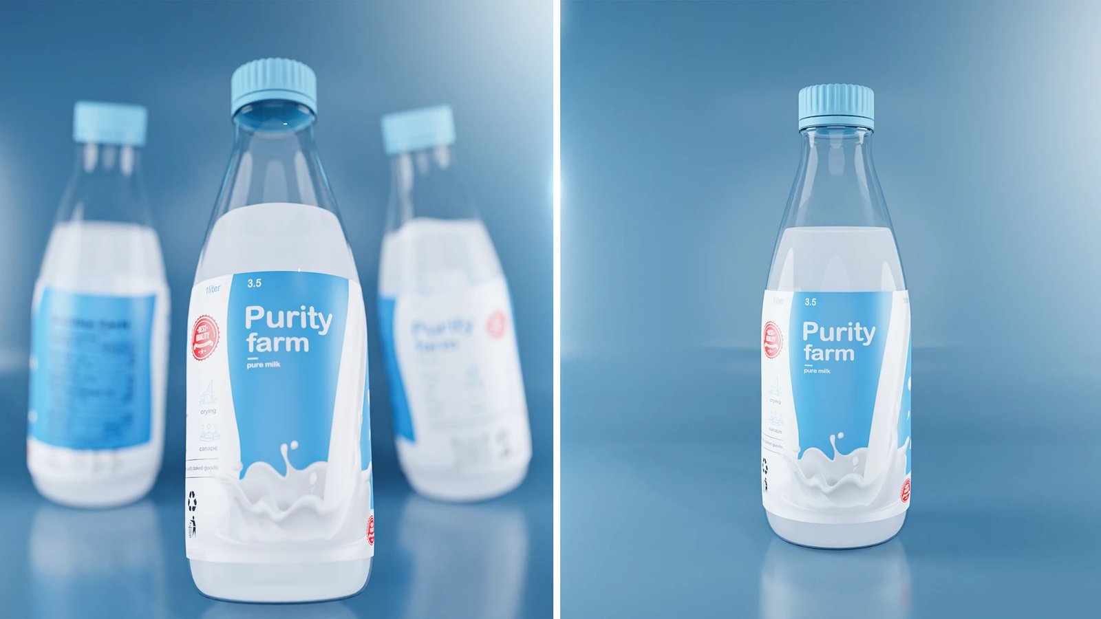 Purity Farm one-litre milk bottles