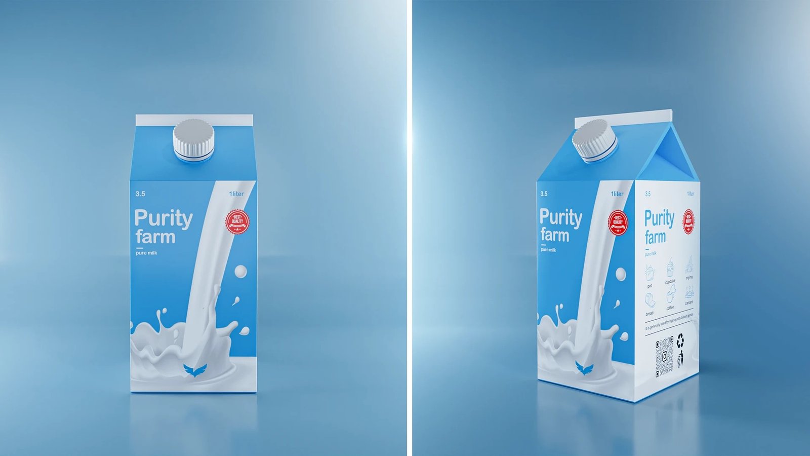 Purity Farm milk carton, front and side