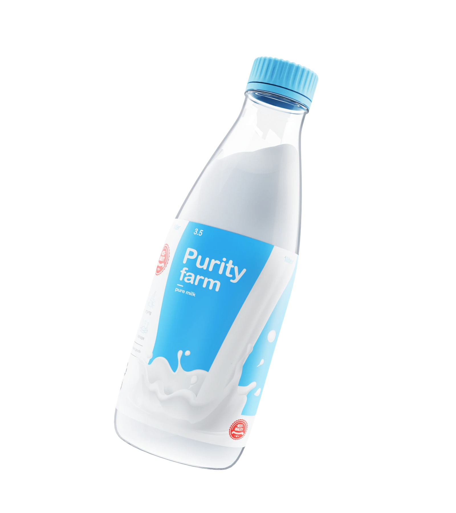Purity Farm milk bottle, packaging by Shaheen Aljack