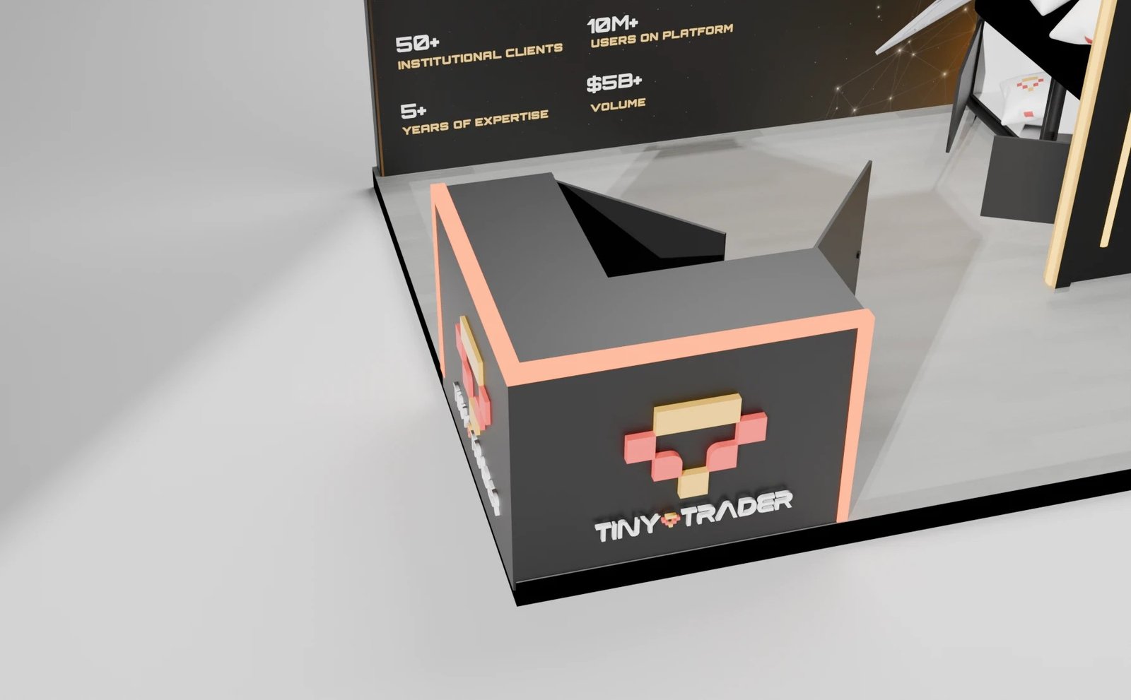 TinyTrader reception counter, close-up of the mark in relief